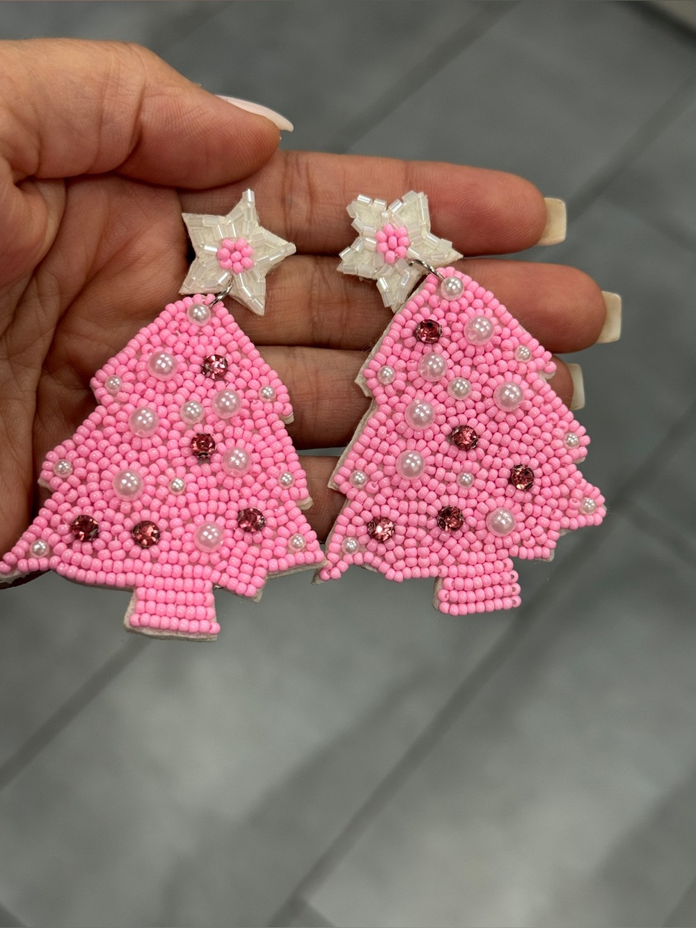 Cute Pink Christmas Tree Drop Earrings